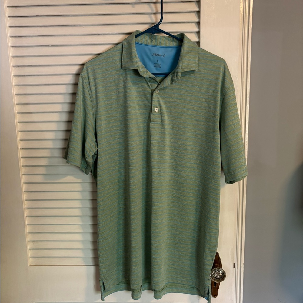 johnnie-O Green and Blue Striped Golf Polo